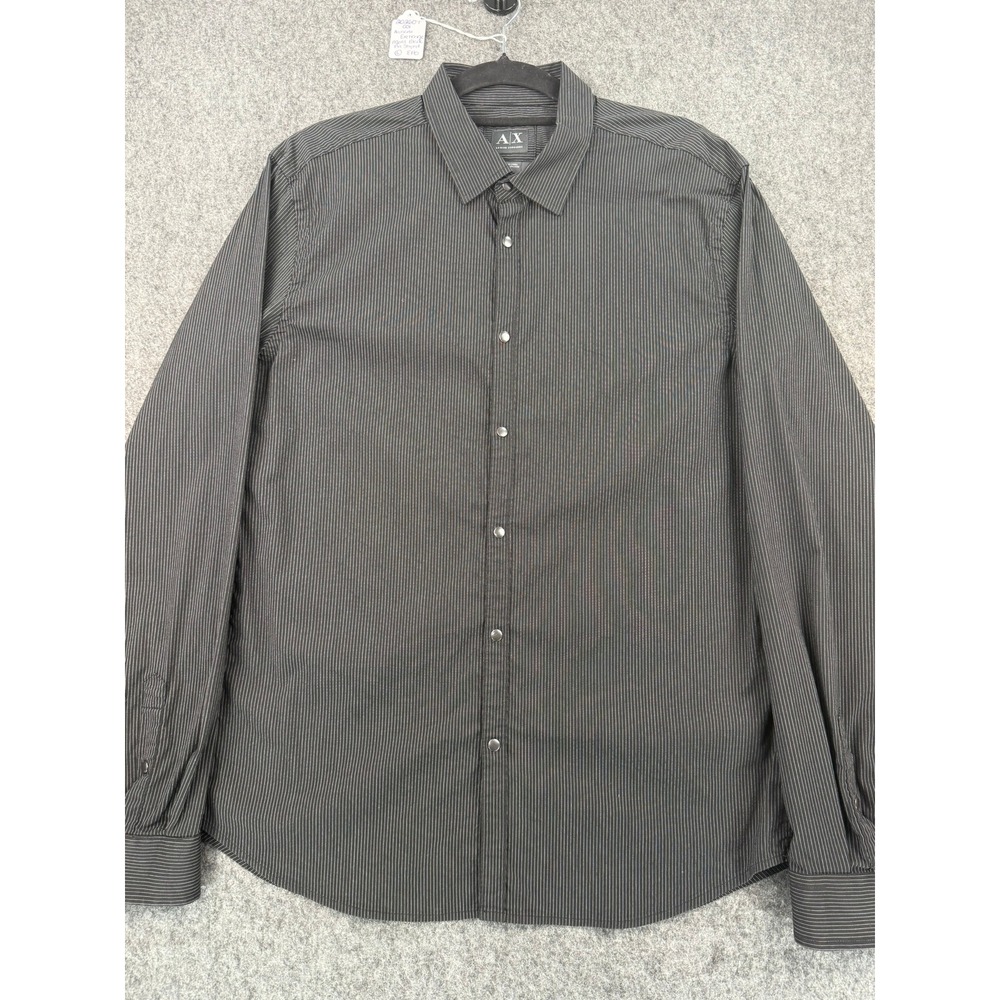 Armani Exchange Mens Black Pinstripe Long Sleeve Snap Button Down Shirt Large